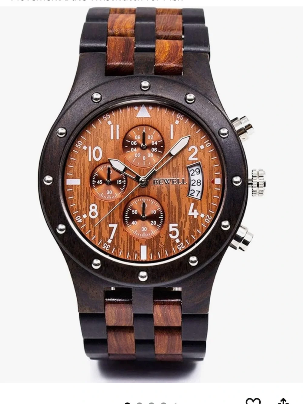Anthology W109D Sub-dials Wooden Watch Quartz Analog Movement Date Wristwatch